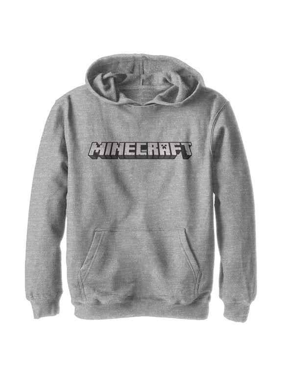 Boy's Minecraft Classic Logo White Pull Over Hoodie Athletic Heather Medium