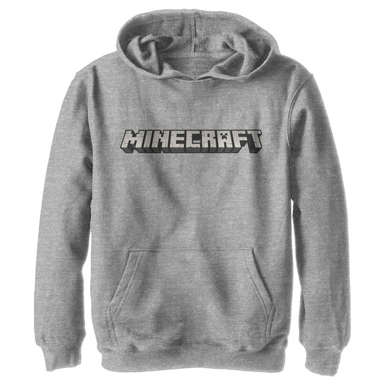 Boy s Minecraft Classic Logo White Pull Over Hoodie Athletic Heather Medium