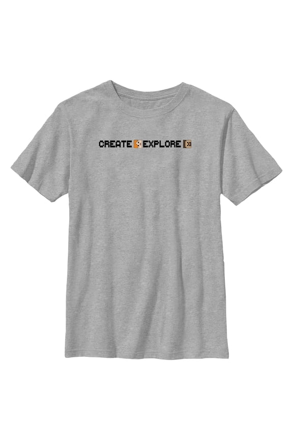 Boy's Minecraft Create Explore Alex and Steve Graphic Tee Athletic Heather Small
