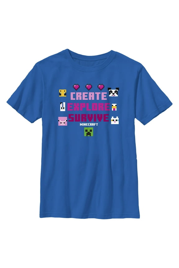 Boy's Minecraft Create Explore Survive Animals Graphic Tee Royal Blue Medium