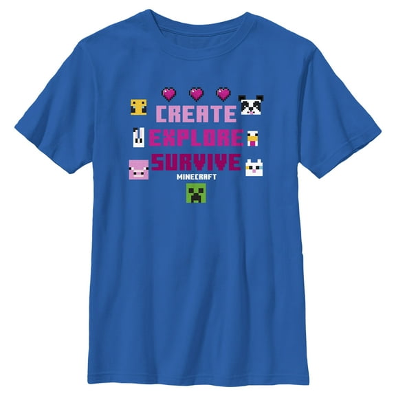Boy's Minecraft Create Explore Survive Animals  Graphic Tee Royal Blue Small
