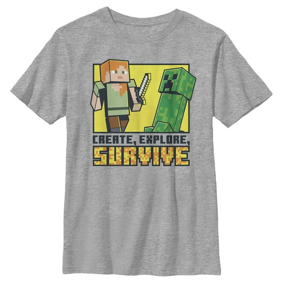 Boy's Minecraft Create Explore Survive Graphic Tee Athletic Heather X Large