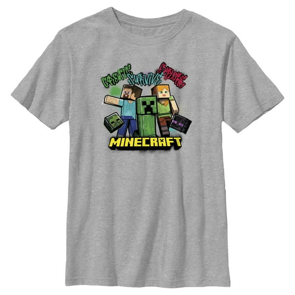 Boy's Minecraft Create Survive Explore Alex and Steve Graphic Tee Athletic Heather Small
