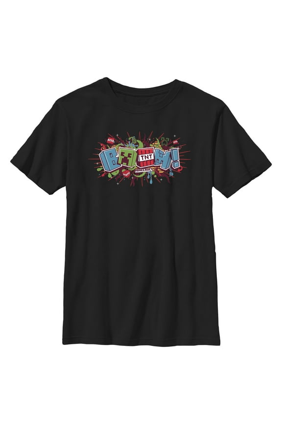 Boy's Minecraft Creeper Boom Colorful Graphic Tee Black X Large