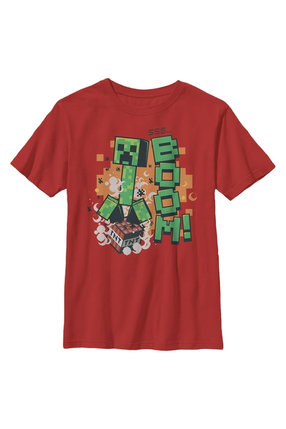 Boy's Minecraft Creeper Boom Graphic Tee Red Large