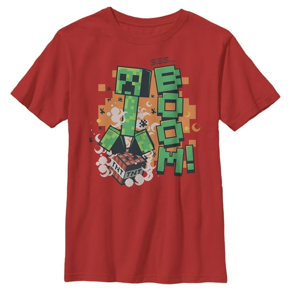Boy's Minecraft Creeper Boom  Graphic Tee Red Small