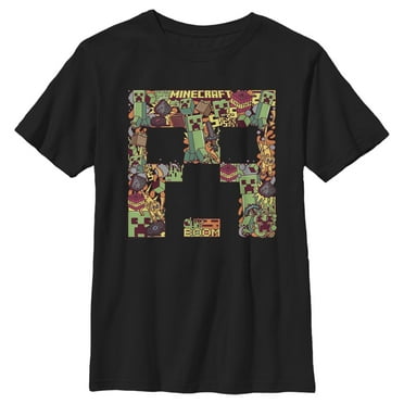 Boy's Minecraft Creeper Collage  Graphic Tee Black X Small