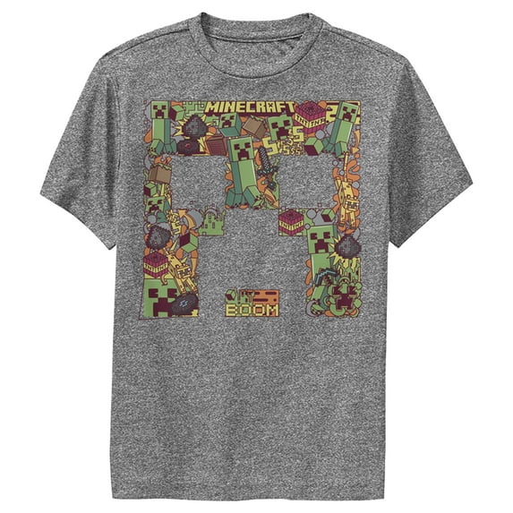 Boy's Minecraft Creeper Collage Performance Graphic Tee Charcoal Heather X Large
