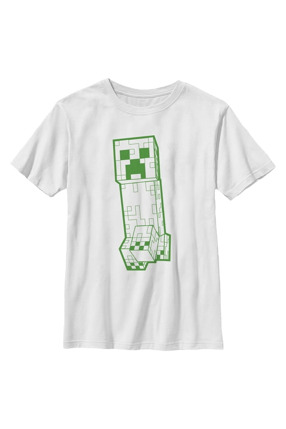 Boy's Minecraft Creeper Outline Graphic Tee White Large