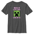 thumbnail image 1 of Boy's Minecraft Creeper Face Build Explore Create Graphic Tee Charcoal Heather Medium, 1 of 5