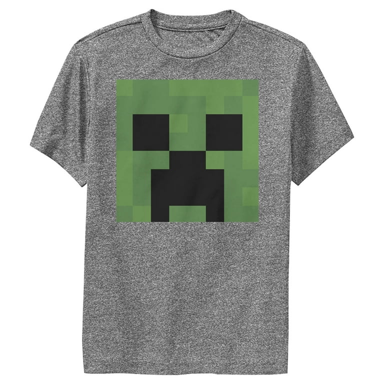 Boy's Minecraft Creeper Face Performance Graphic Tee Charcoal Heather Large