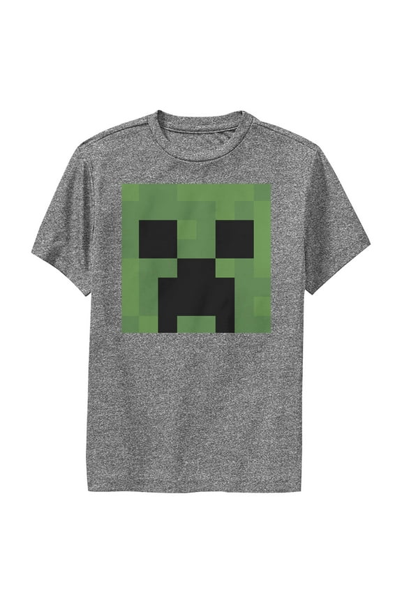 Boy's Minecraft Creeper Face  Performance Graphic Tee Charcoal Heather Small