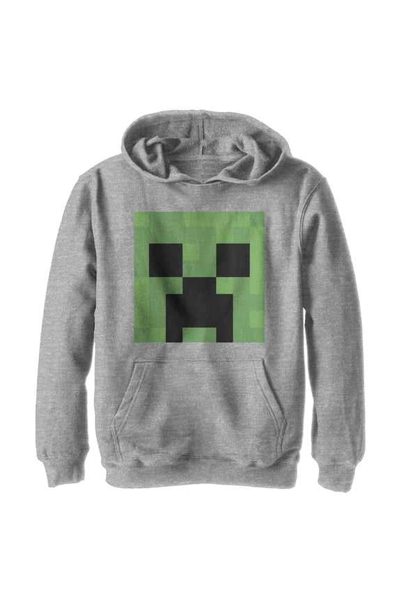 Boy's Minecraft Creeper Face Pull Over Hoodie Athletic Heather Medium