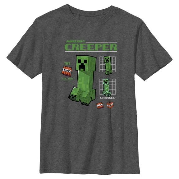 Boy's Minecraft Creeper Graph Charged  Graphic Tee Charcoal Heather Small