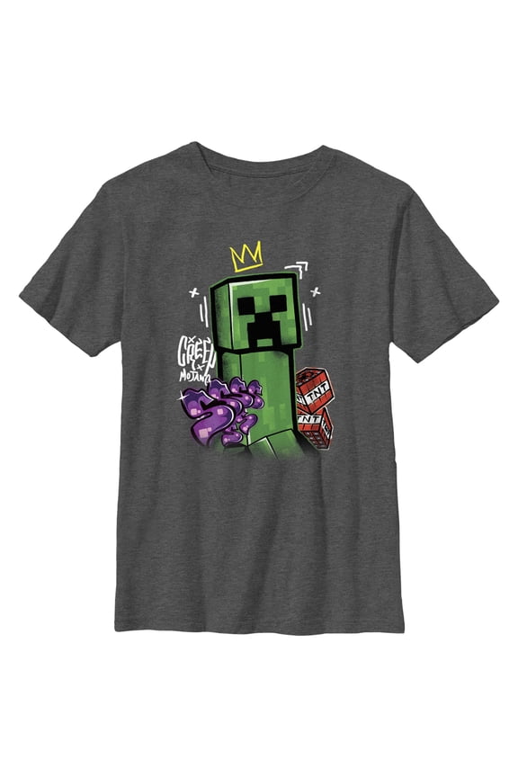 Boy's Minecraft Creeper King Graphic Tee Charcoal Heather X Large
