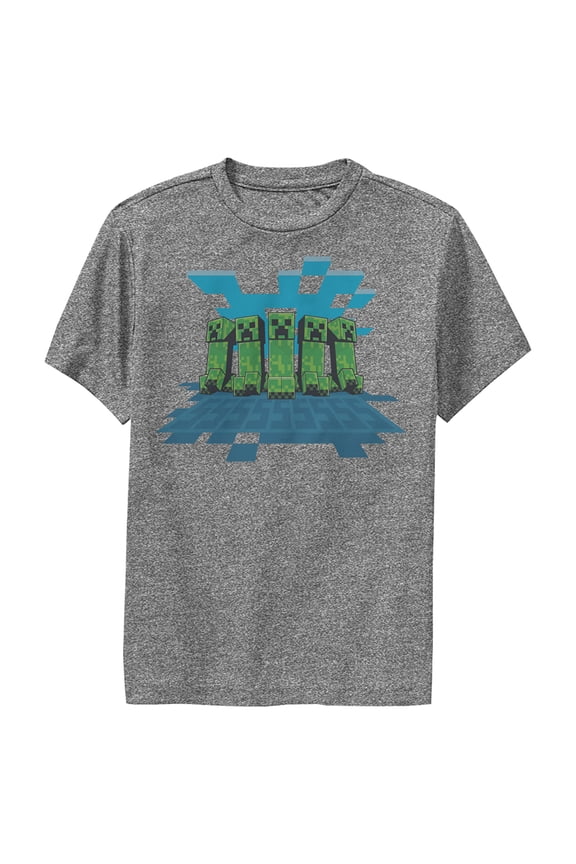 Boy's Minecraft Creeper Mob  Performance Graphic Tee Charcoal Heather Medium