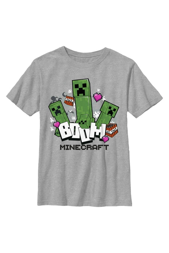 Boy's Minecraft Creepers Boom Logo Graphic Tee Athletic Heather Large