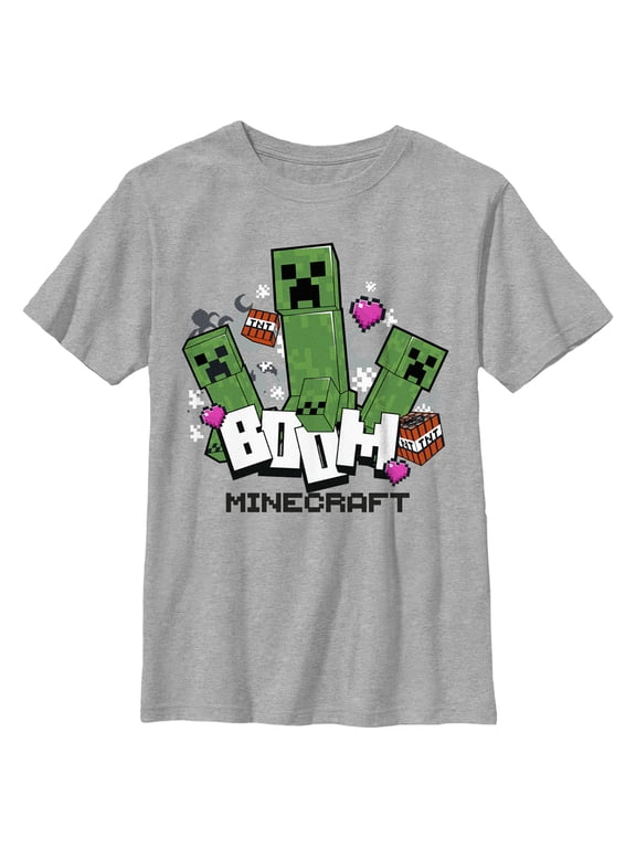 Boy's Minecraft Creepers Boom Logo Graphic Tee Athletic Heather Small
