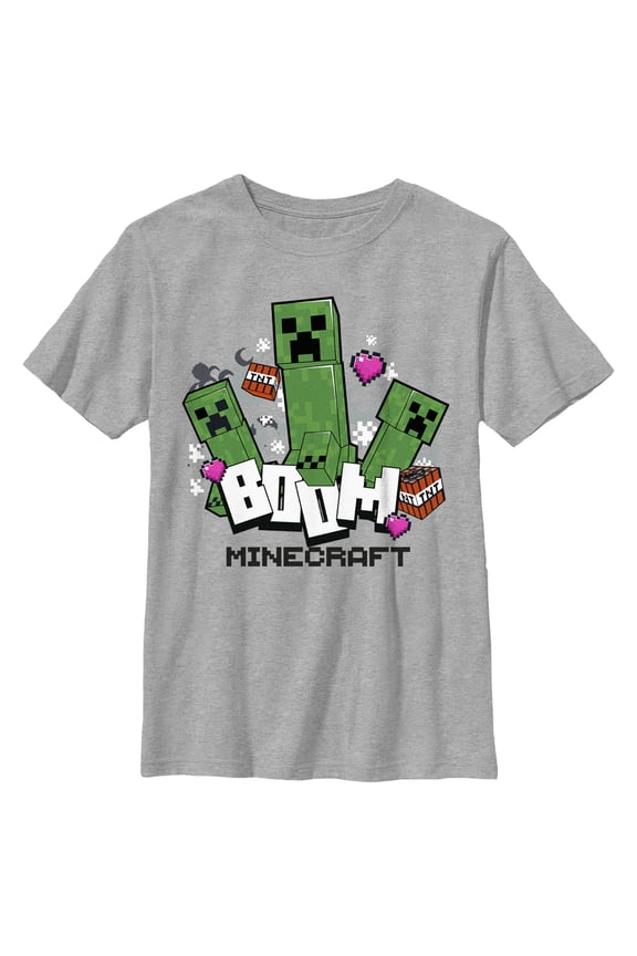 Boy's Minecraft Creepers Boom Logo Graphic Tee Athletic Heather X Large