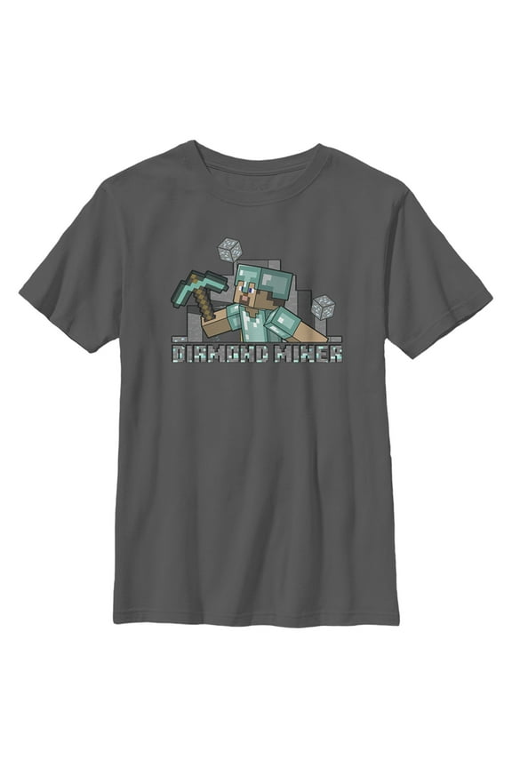 Boy's Minecraft Diamond Miner Graphic Tee Charcoal Small
