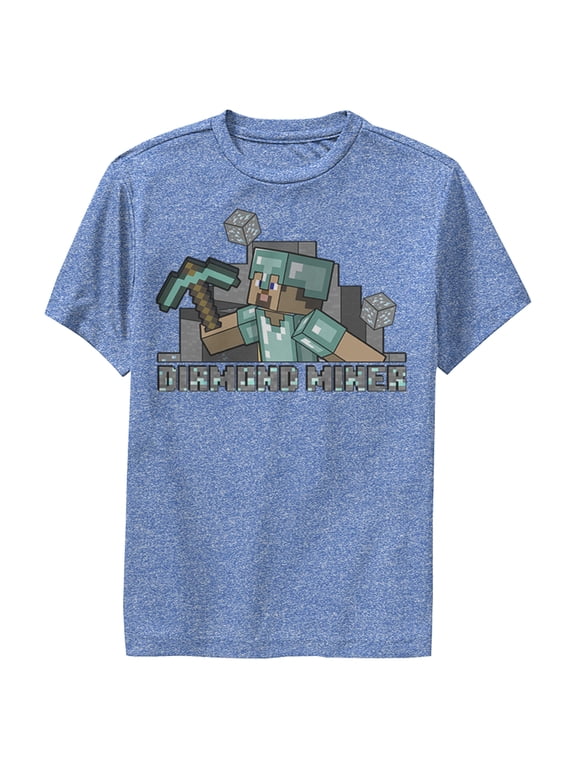Boy's Minecraft Diamond Miner Performance Graphic Tee Royal Blue Heather Large