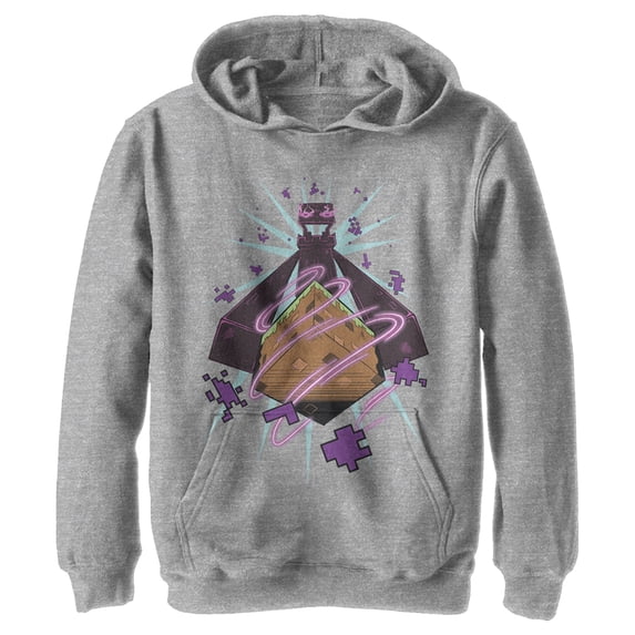 Boy's Minecraft Enderman Pull Over Hoodie Athletic Heather Medium