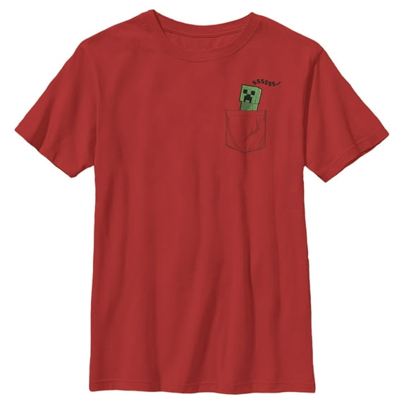 Boy's Minecraft Faux Pocket Creeper Graphic Tee Red Small