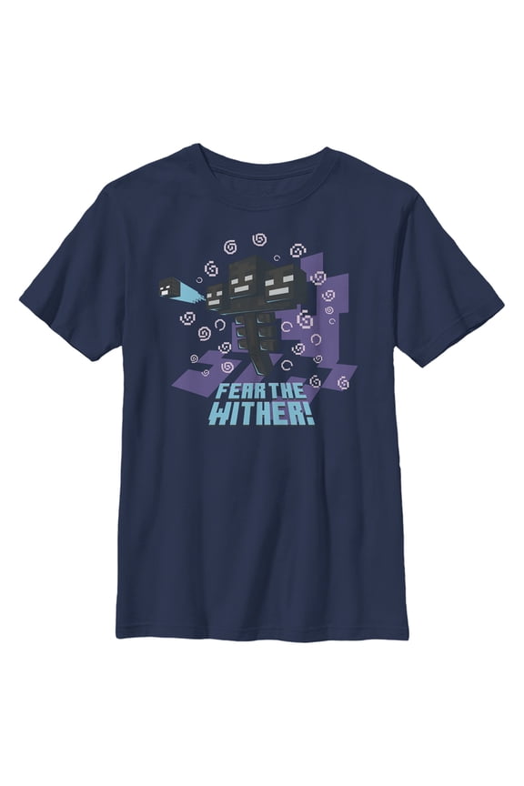Boy's Minecraft Fear the Wither Graphic Tee Navy Blue Medium