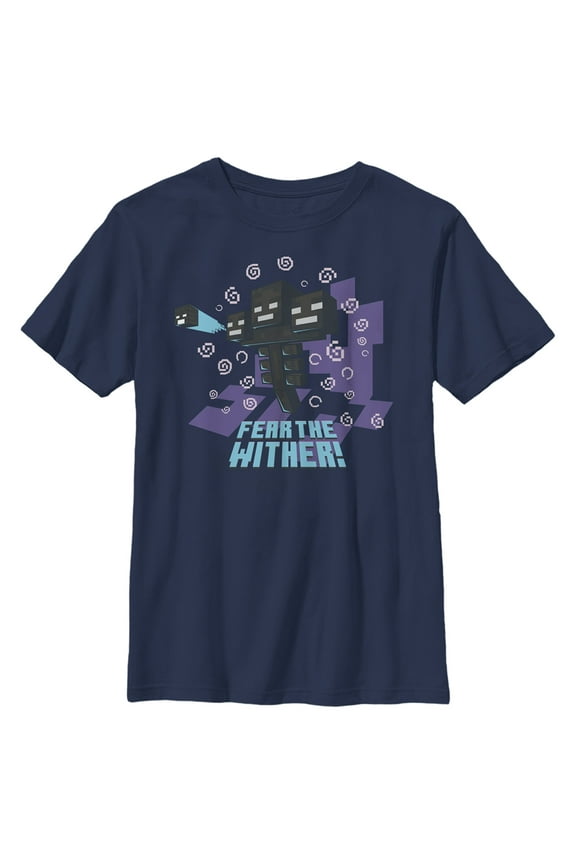 Boy's Minecraft Fear the Wither Graphic Tee Navy Blue Small
