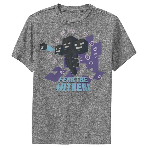 Boy's Minecraft Fear the Wither Performance Graphic Tee Charcoal Heather Large
