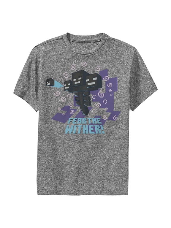 Boy's Minecraft Fear the Wither Performance Graphic Tee Charcoal Heather Small