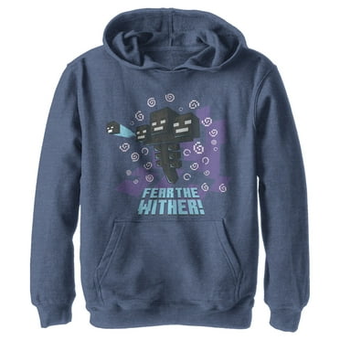 Boy's Minecraft Fear the Wither  Pull Over Hoodie Navy Blue Heather Large