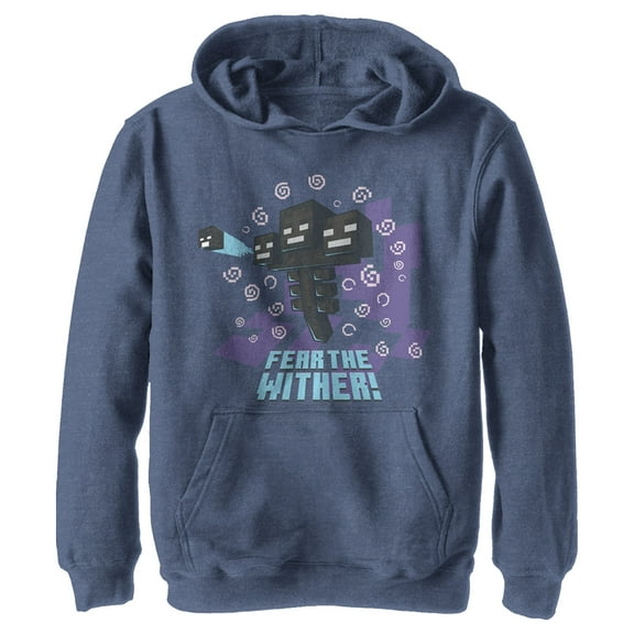 Boy's Minecraft Fear the Wither Pull Over Hoodie Navy Blue Heather Large