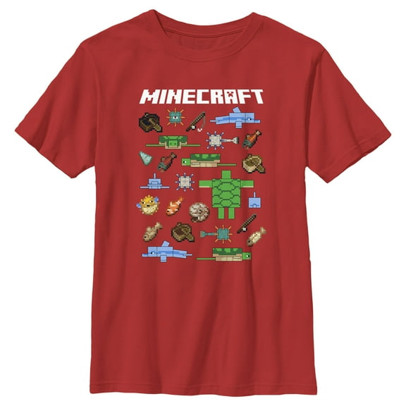 Boy's Minecraft Fish and Mobs Graphic Tee Red X Large