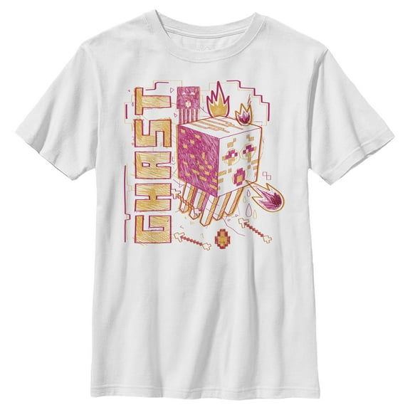 Boy's Minecraft Ghast Sketch  Graphic Tee White Large