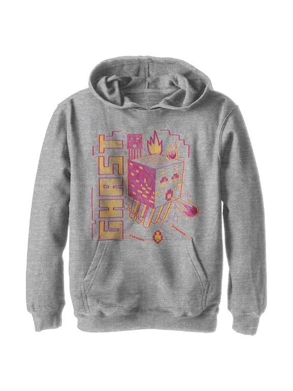 Boy's Minecraft Ghast Sketch Pull Over Hoodie Athletic Heather Medium