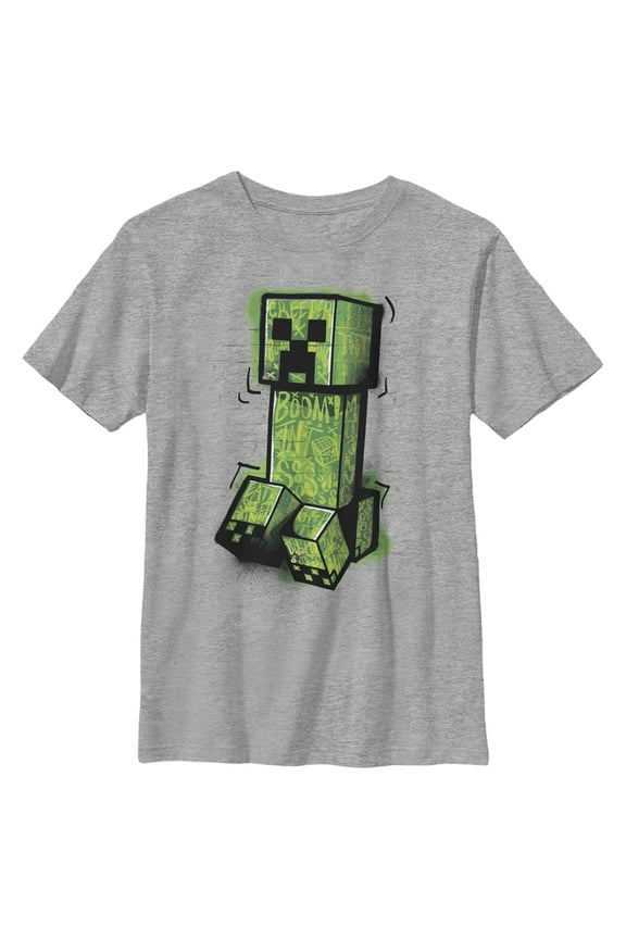 Boy's Minecraft Graffiti Creeper  Graphic Tee Athletic Heather Small