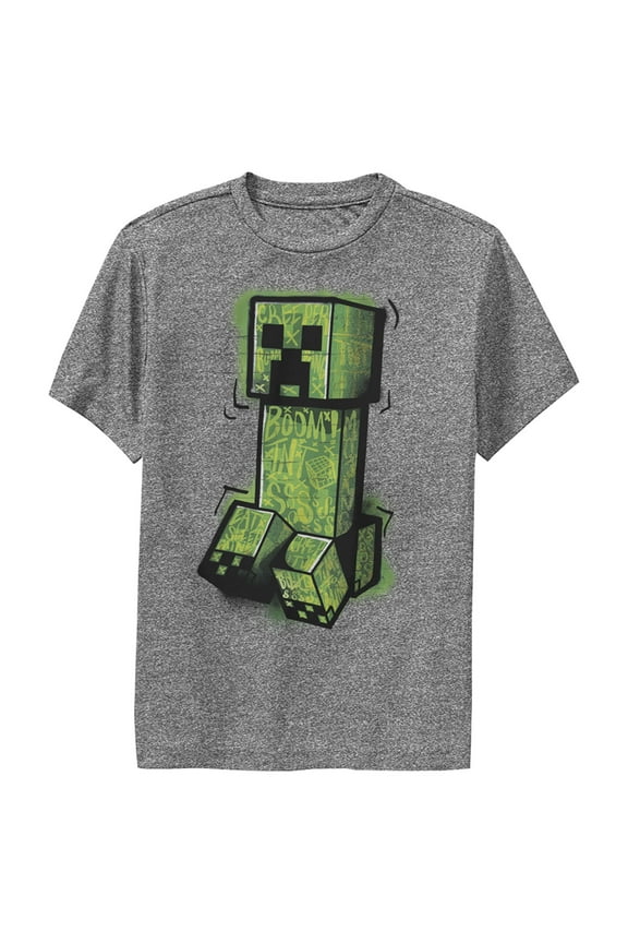 Boy's Minecraft Graffiti Creeper Performance Graphic Tee Charcoal Heather Large