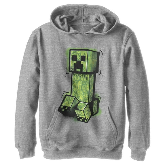 Boy's Minecraft Graffiti Creeper Pull Over Hoodie Athletic Heather Large