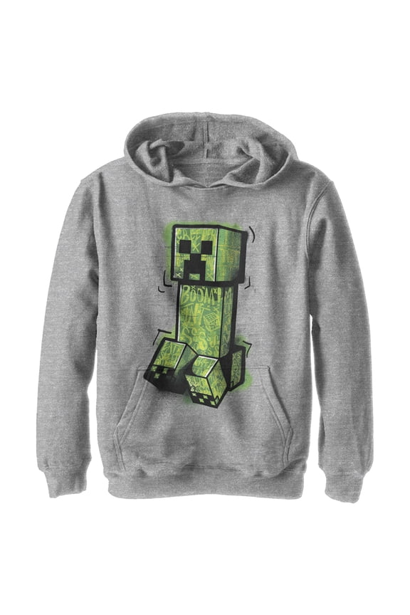 Boy's Minecraft Graffiti Creeper Pull Over Hoodie Athletic Heather Medium