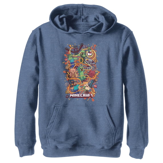Boy's Minecraft Group Shot Pull Over Hoodie Navy Blue Heather Medium