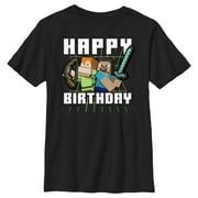 Boy's Minecraft Happy Birthday Steve and Alex Graphic Tee Black X Large
