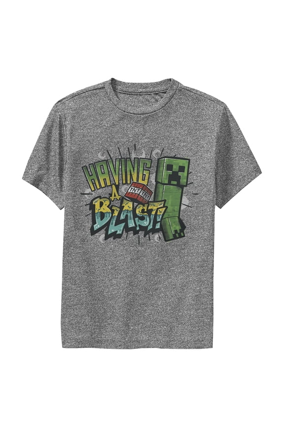 Boy's Minecraft Having a Blast Performance Graphic Tee Charcoal Heather Large