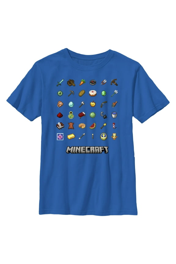 Boy's Minecraft Item Collection Graphic Tee Royal Blue Large