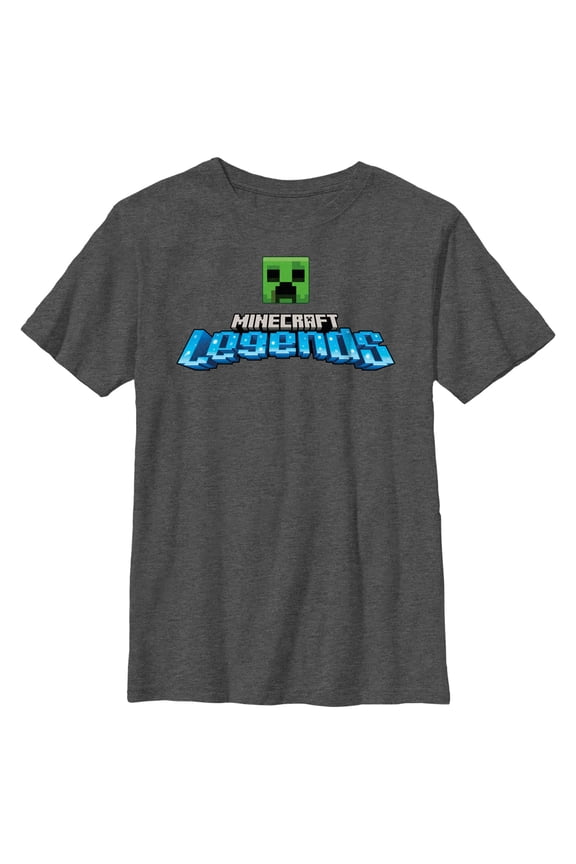 Boy's Minecraft Legends Creeper Logo Graphic Tee Charcoal Heather Large