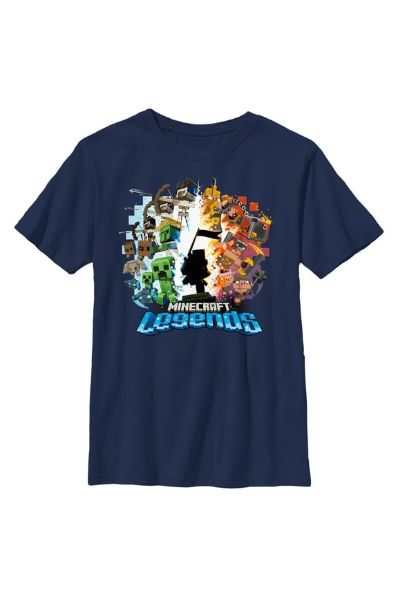 Boy's Minecraft Legends Heroes and Villains Graphic Tee Navy Blue Small