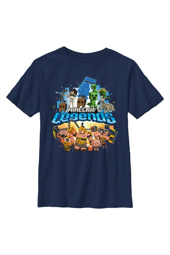 Boy's Minecraft Legends Poster  Graphic Tee Navy Blue Large
