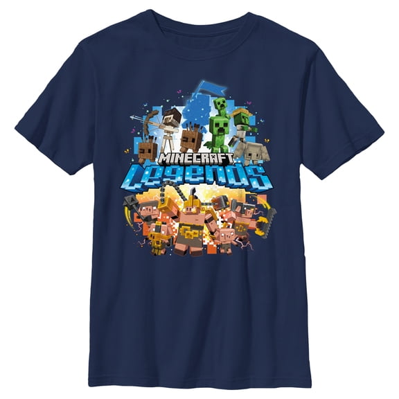 Boy's Minecraft Legends Poster Graphic Tee Navy Blue Large