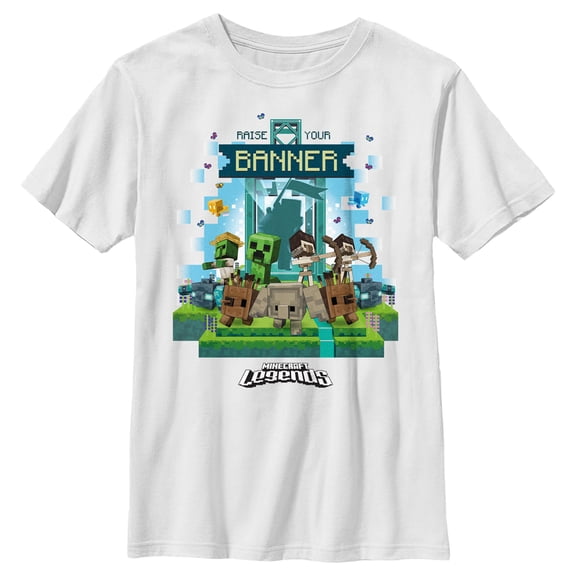 Boy's Minecraft Legends Raise Your Banner Graphic Tee White Medium