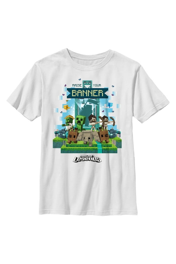 Boy's Minecraft Legends Raise Your Banner Graphic Tee White Medium